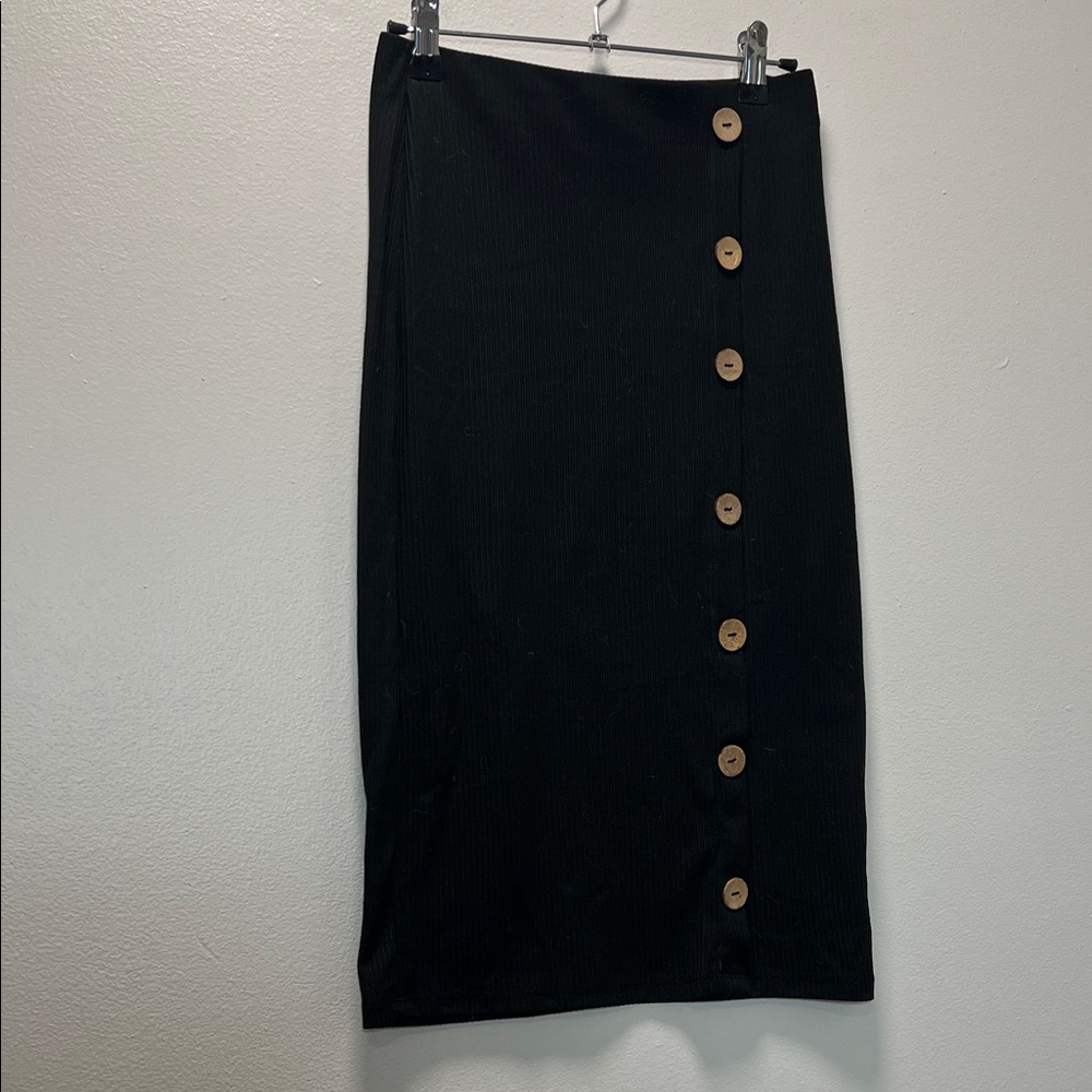 Iris Black Pencil Skirt with Wooden Buttons